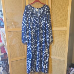 H&M Blue & White Long Sleeve Tunic Dress 100% Cotton XXL Beach Coverup  Vacation